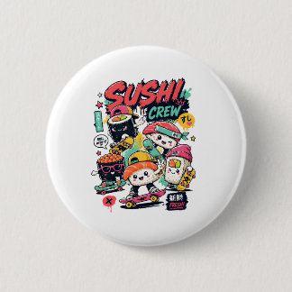 Kawaii Sushi Crew Skateboard Knop | Japans Ronde Button 5,7 Cm