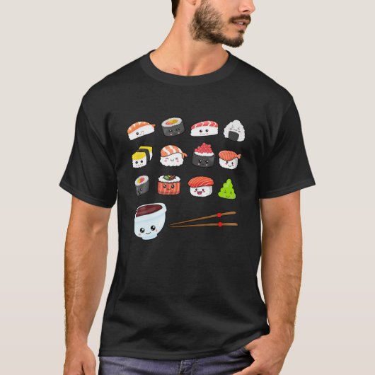 Kawaii Sushi Cute Happy Funny Sushi Japans Anime T-shirt (Voorkant)