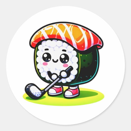Kawaii Sushi golf spelen Ronde Sticker (Voorkant)