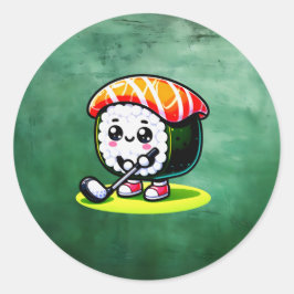 Kawaii Sushi golf spelen Ronde Sticker