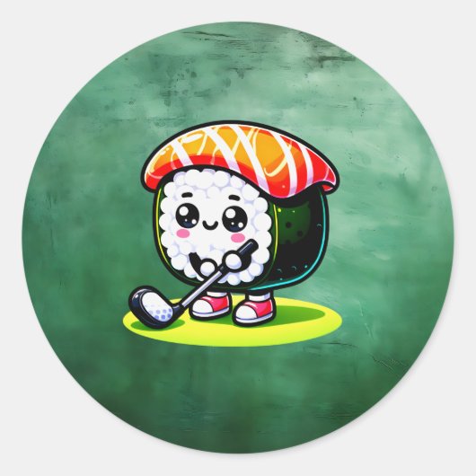 Kawaii Sushi golf spelen Ronde Sticker (Voorkant)