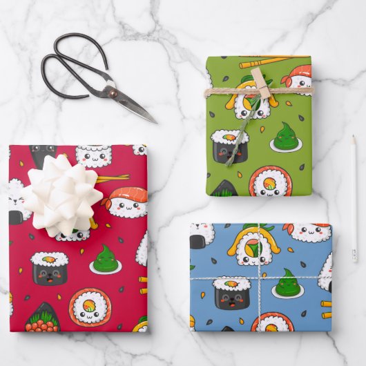 Kawaii Sushi Inpakpapier Set van 3 Vel (Voorkant)