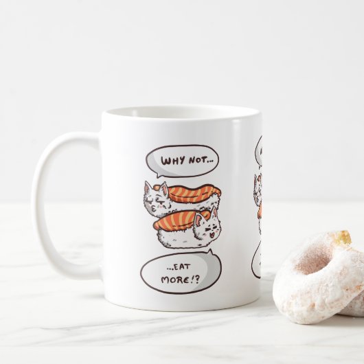 Kawaii sushi kat humor koffiemok (Met donut)
