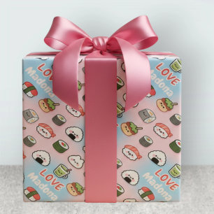 Kawaii Sushi Matcha Voedselpatroonframe Cadeaupapier