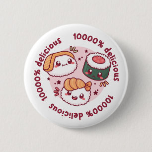 Kawaii sushi met grappige quotes voor zwarte minna ronde button 5,7 cm