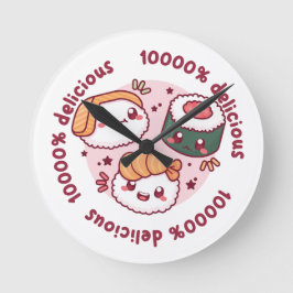 Kawaii sushi met grappige quotes voor zwarte minna ronde klok