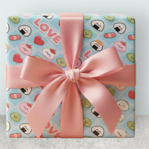 Kawaii Sushi Mochi Eten LIEFDE Patroon Cadeaupapier