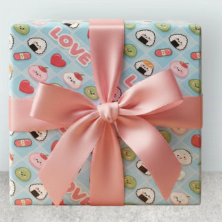 Kawaii Sushi Mochi Eten LIEFDE Patroon Cadeaupapier