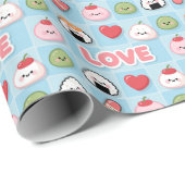 Kawaii Sushi Mochi Food LOVE Pattern Cadeaupapier (Rol Hoek)