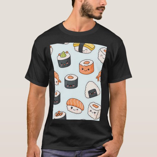 Kawaii Sushi Patroon T-shirt (Voorkant)