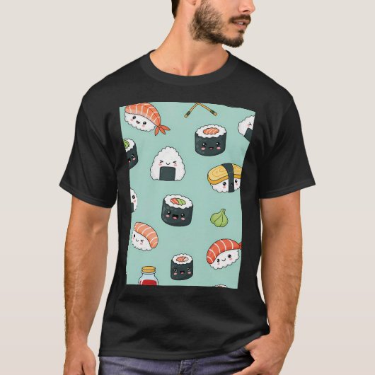 Kawaii Sushi Patroon T-shirt (Voorkant)