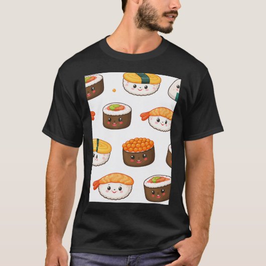 Kawaii Sushi Patroon T-shirt (Voorkant)