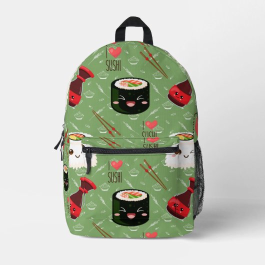 Kawaii Sushi Pattern Bedrukte Rugzak (Voorkant)