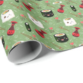 Kawaii Sushi Pattern green Cadeaupapier (Rol Hoek)