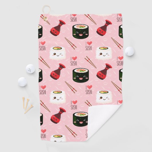 Kawaii Sushi Pattern Light Roze Golfhanddoek (Insitu)