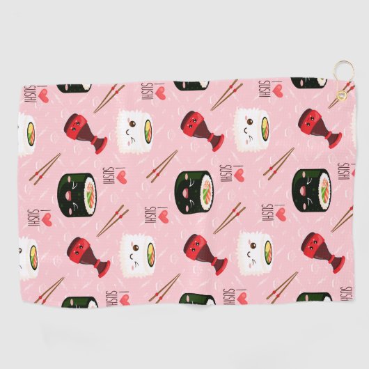 Kawaii Sushi Pattern Light Roze Golfhanddoek (Horizontaal)