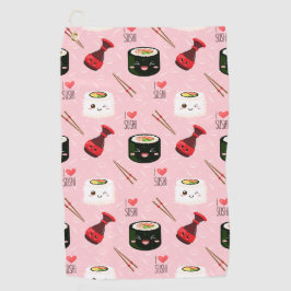 Kawaii Sushi Pattern Light Roze Golfhanddoek