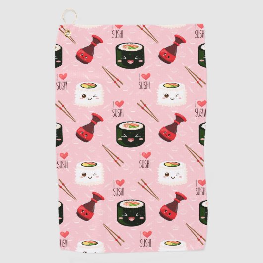 Kawaii Sushi Pattern Light Roze Golfhanddoek (Voorkant)