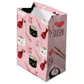 Kawaii Sushi Pattern Light Roze Medium Cadeauzakje (Voorkant Gekanteld)
