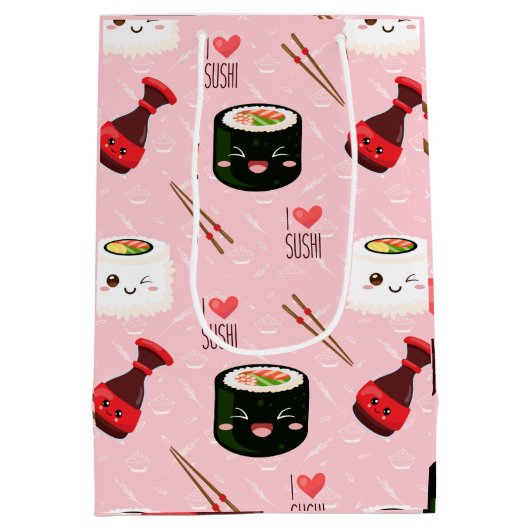 Kawaii Sushi Pattern Light Roze Medium Cadeauzakje (Achterkant)
