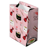 Kawaii Sushi Pattern Light Roze Medium Cadeauzakje (Achterkant Gekanteld)