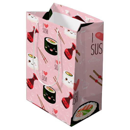 Kawaii Sushi Pattern Light Roze Medium Cadeauzakje (Achterkant Gekanteld)