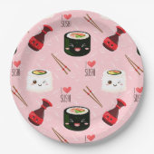 Kawaii Sushi Pattern Light Roze Papieren Bordje (Voorkant)