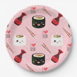 Kawaii Sushi Pattern Light Roze Papieren Bordje