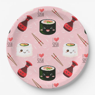 Kawaii Sushi Pattern Light Roze Papieren Bordje