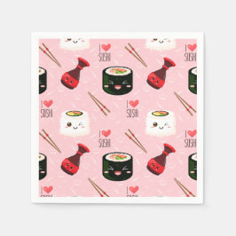 Kawaii Sushi Pattern Light Roze Servet