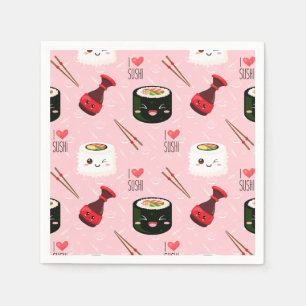 Kawaii Sushi Pattern Light Roze Servet