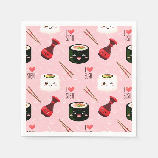 Kawaii Sushi Pattern Light Roze Servet (Voorkant)