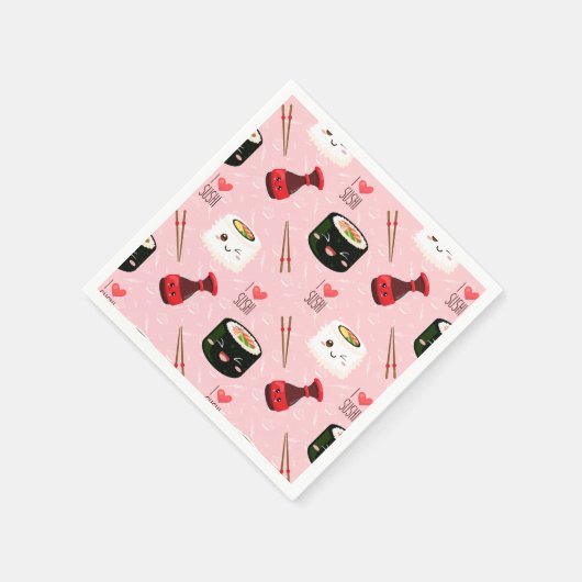 Kawaii Sushi Pattern Light Roze Servet (Hoek)