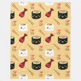 Kawaii Sushi Pattern Light Yellow Fleece Deken