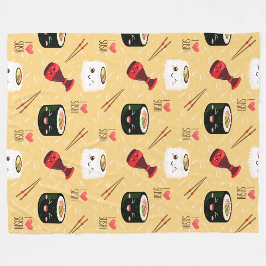 Kawaii Sushi Pattern Light Yellow Fleece Deken (Voorkant (Horizontaal))