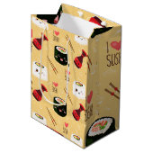 Kawaii Sushi Pattern Light Yellow Medium Cadeauzakje (Voorkant Gekanteld)
