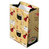 Kawaii Sushi Pattern Light Yellow Medium Cadeauzakje (Achterkant Gekanteld)