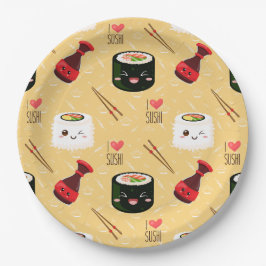 Kawaii Sushi Pattern Light Yellow Papieren Bordje