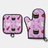 Kawaii Sushi Pattern Ovenwant & Pannenlap Set (Voorkant)