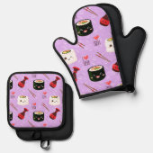 Kawaii Sushi Pattern Ovenwant & Pannenlap Set (Voorkant / Achterkant)