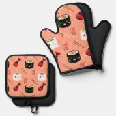 Kawaii Sushi Pattern Ovenwant & Pannenlap Set (Voorkant / Achterkant)