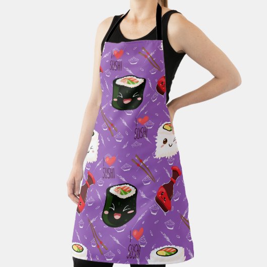 Kawaii Sushi Pattern Paars Schort (Insitu)