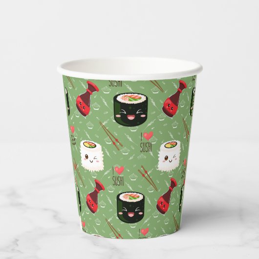 Kawaii Sushi Pattern Papieren Bekers (Achterkant)