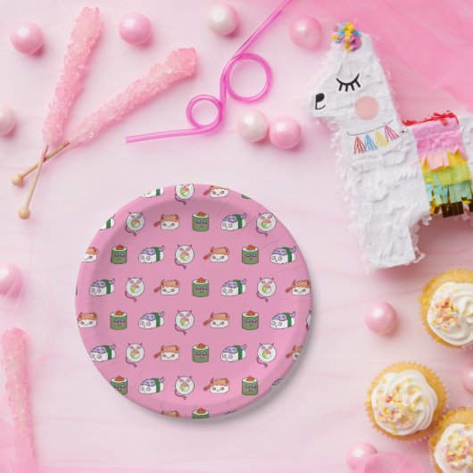 Kawaii Sushi Pattern Papieren Bordje (Feest)