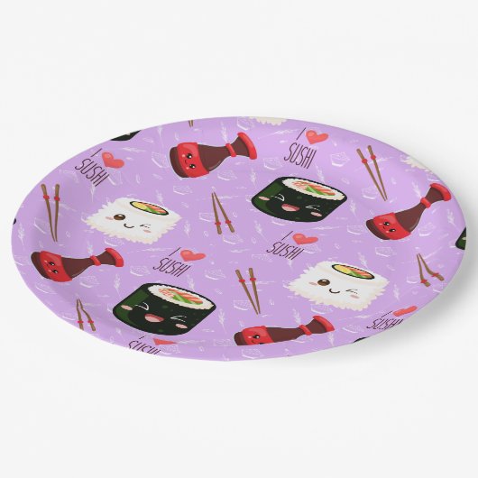 Kawaii Sushi Pattern Papieren Bordje (Gekanteld)