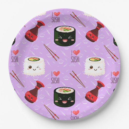 Kawaii Sushi Pattern Papieren Bordje (Voorkant)