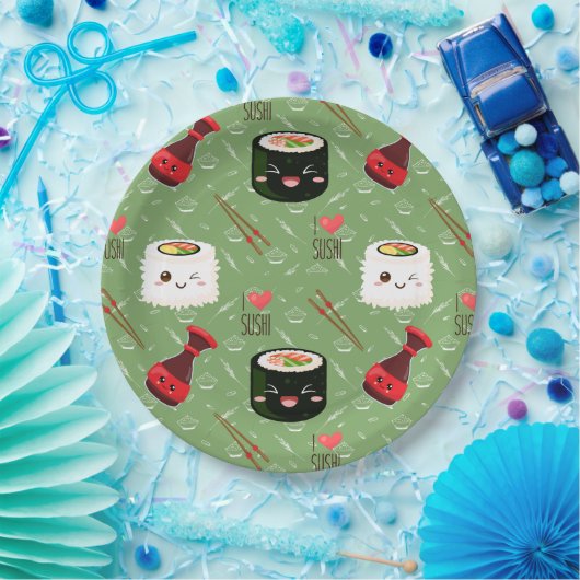 Kawaii Sushi Pattern Papieren Bordje (Feest)