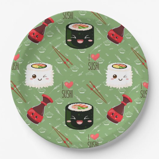 Kawaii Sushi Pattern Papieren Bordje (Voorkant)
