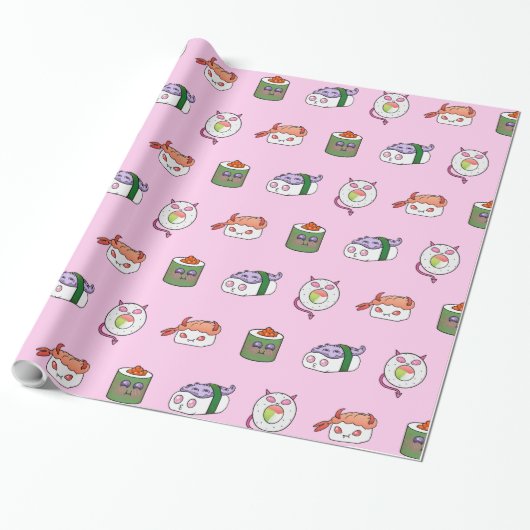 Kawaii Sushi Pattern Wrapping Paper Cadeaupapier (Uitgerold)