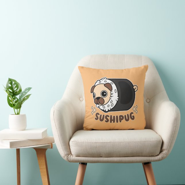 Kawaii Sushi Pug Mashup Grappige Hondenliefhebber  Kussen (Stoel)
